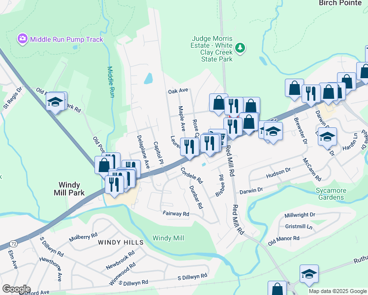 map of restaurants, bars, coffee shops, grocery stores, and more near 11 Laurel Avenue in Newark