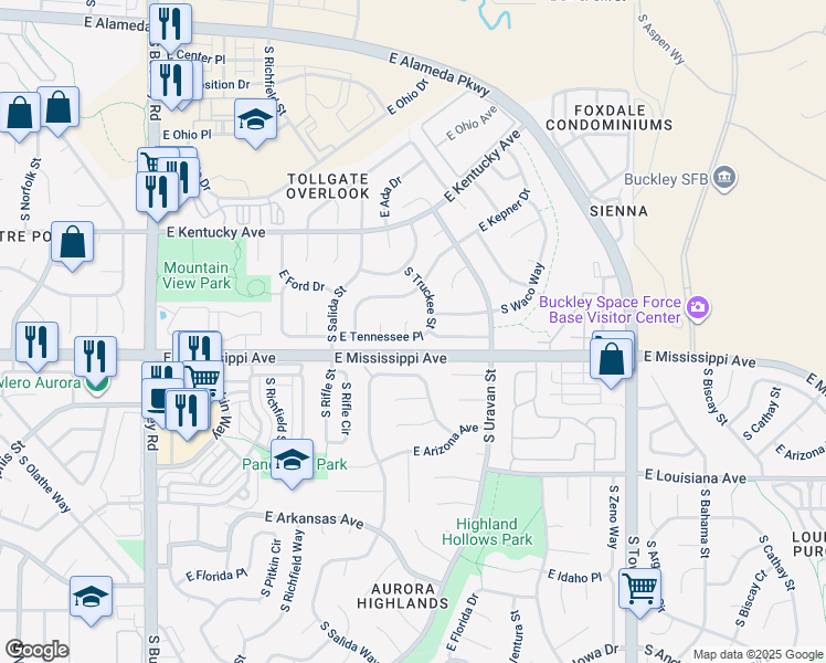 map of restaurants, bars, coffee shops, grocery stores, and more near 990 South Telluride Street in Aurora