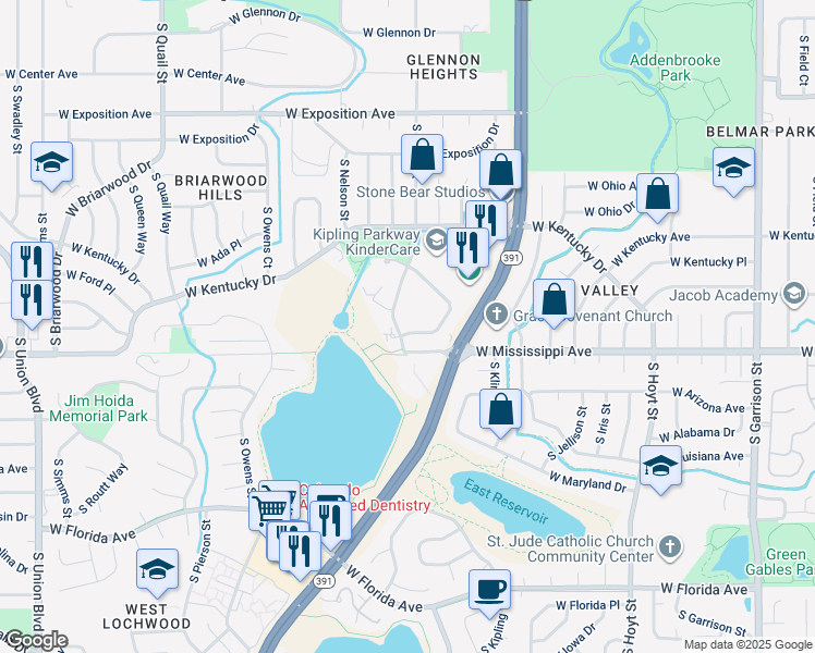 map of restaurants, bars, coffee shops, grocery stores, and more near 1037 South Miller Way in Lakewood