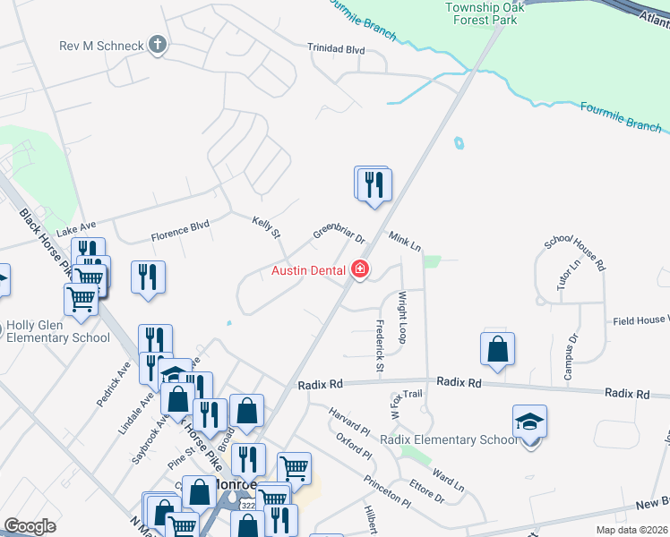 map of restaurants, bars, coffee shops, grocery stores, and more near 608 Cobblestone Road in Monroe