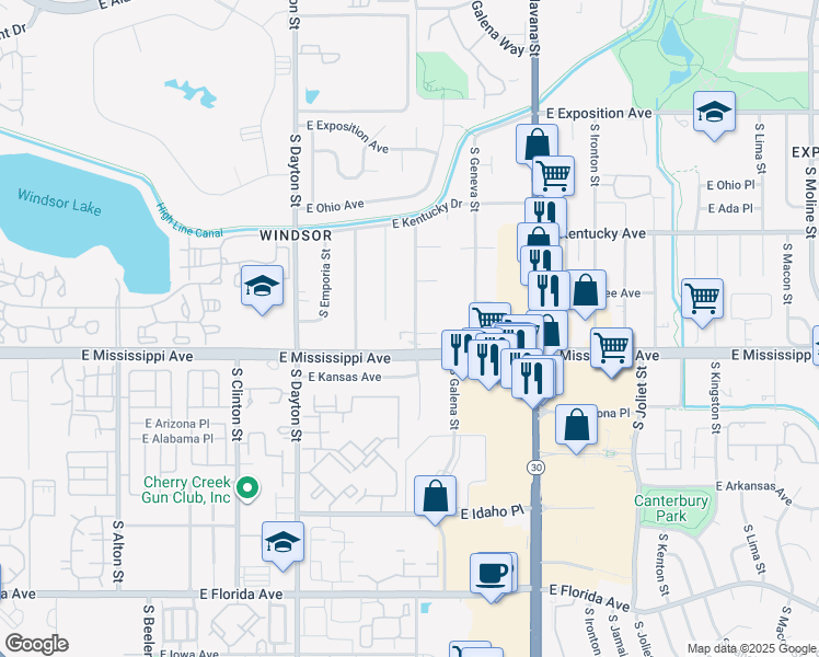 map of restaurants, bars, coffee shops, grocery stores, and more near 1055 South Fulton Street in Denver