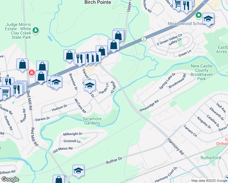 map of restaurants, bars, coffee shops, grocery stores, and more near 107 Phyllis Drive in Newark
