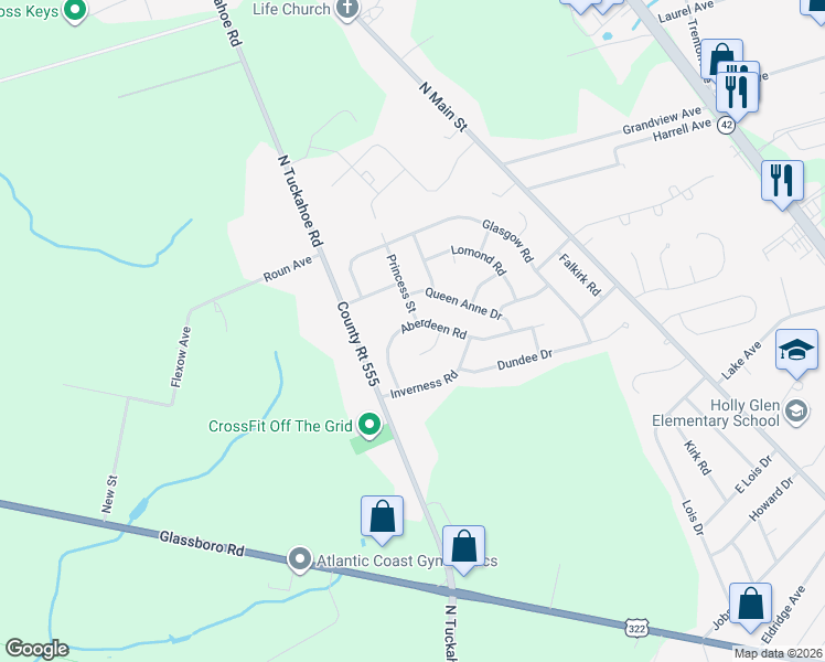 map of restaurants, bars, coffee shops, grocery stores, and more near 400 Aberdeen Road in Monroe