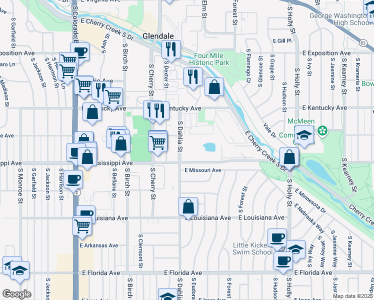 map of restaurants, bars, coffee shops, grocery stores, and more near 1054 South Dahlia Street in Glendale