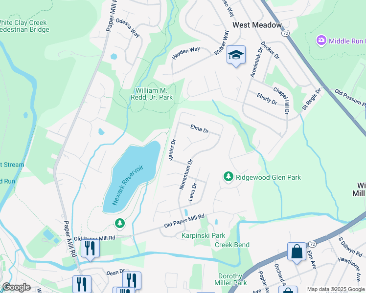 map of restaurants, bars, coffee shops, grocery stores, and more near 188 Harriet Court in Newark