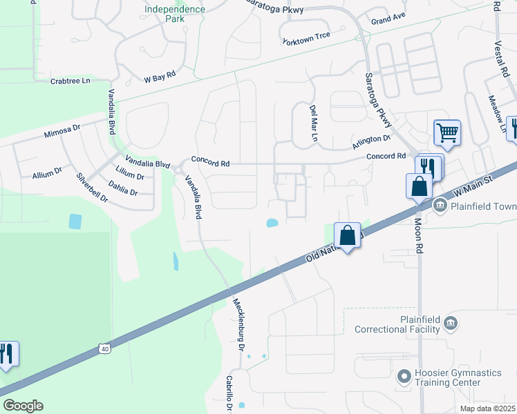 map of restaurants, bars, coffee shops, grocery stores, and more near 5451 Marigold Drive in Plainfield