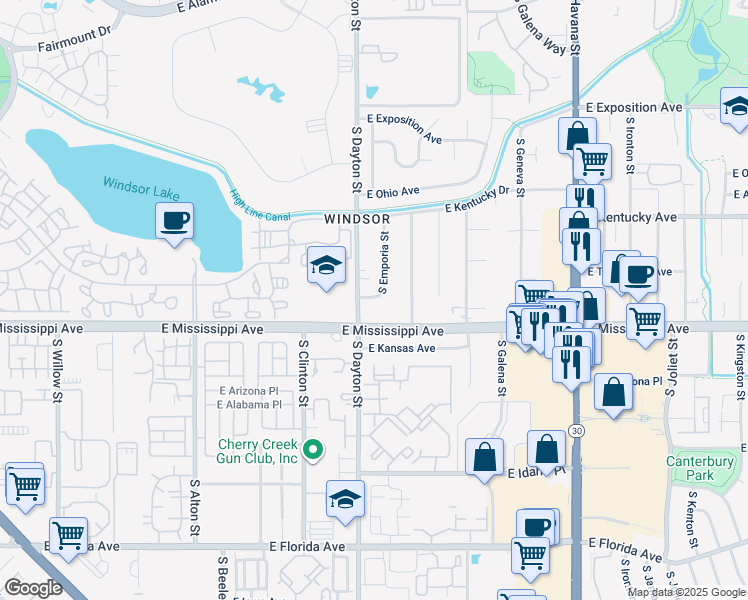 map of restaurants, bars, coffee shops, grocery stores, and more near in Denver