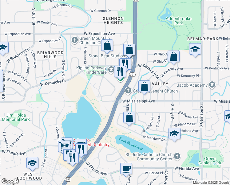 map of restaurants, bars, coffee shops, grocery stores, and more near 1012 South Miller Way in Lakewood