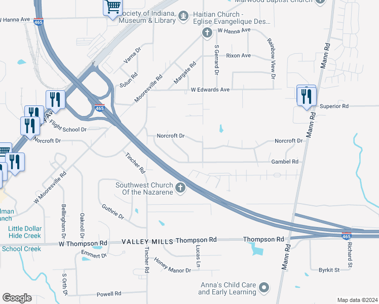 map of restaurants, bars, coffee shops, grocery stores, and more near 4541 South Biltmore Avenue in Indianapolis