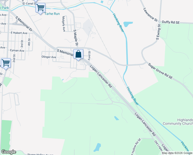 map of restaurants, bars, coffee shops, grocery stores, and more near 1775 Old Logan Road Southeast in Lancaster