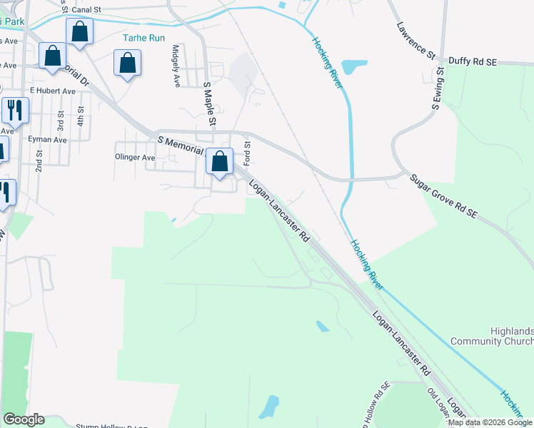 map of restaurants, bars, coffee shops, grocery stores, and more near 1775 Old Logan Road Southeast in Lancaster