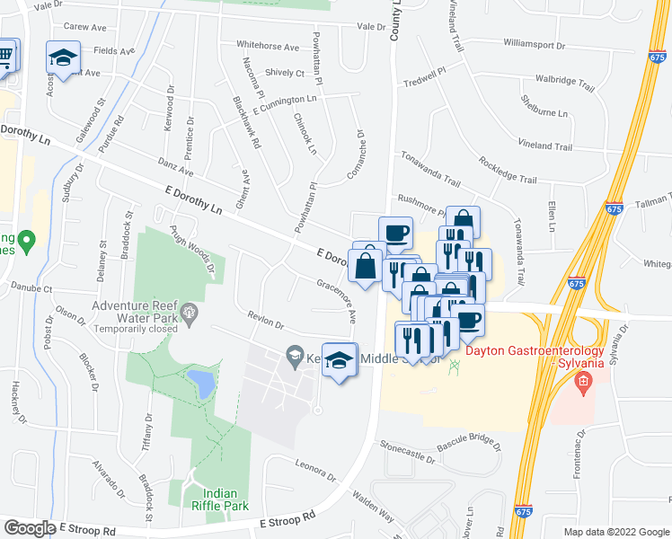 map of restaurants, bars, coffee shops, grocery stores, and more near 3101 Bromley Place in Dayton