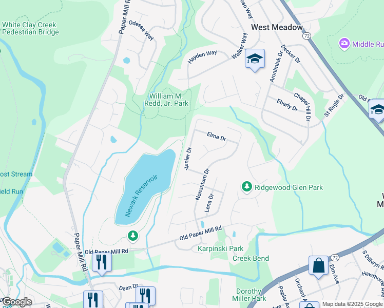 map of restaurants, bars, coffee shops, grocery stores, and more near 188 Harriet Court in Newark