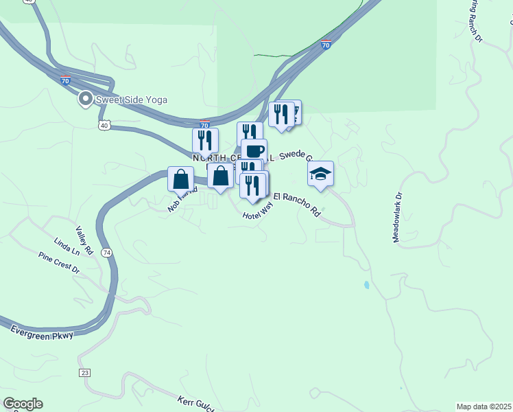 map of restaurants, bars, coffee shops, grocery stores, and more near 29017 Hotel Way in Evergreen