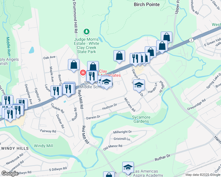 map of restaurants, bars, coffee shops, grocery stores, and more near 1500 Capitol Trail in Newark