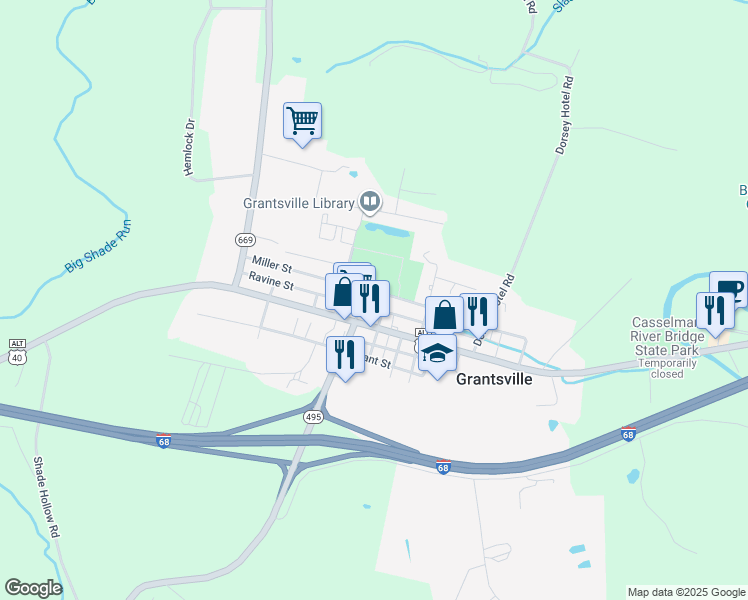 map of restaurants, bars, coffee shops, grocery stores, and more near 164 Miller Street in Grantsville