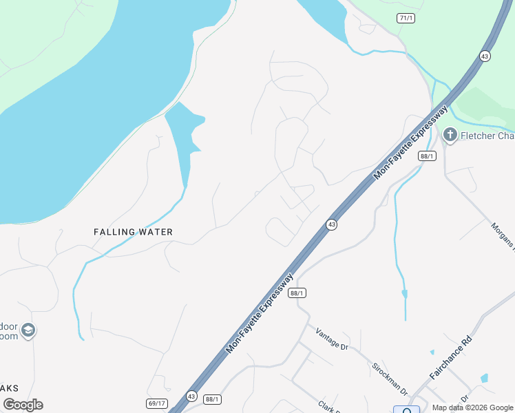 map of restaurants, bars, coffee shops, grocery stores, and more near 40 Falling Water Lane in Morgantown