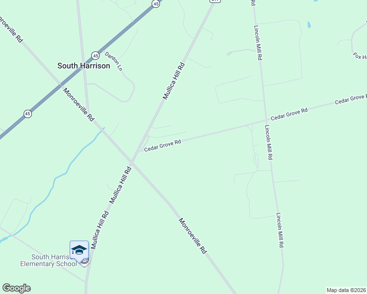 map of restaurants, bars, coffee shops, grocery stores, and more near 19 Cedar Grove Road in South Harrison