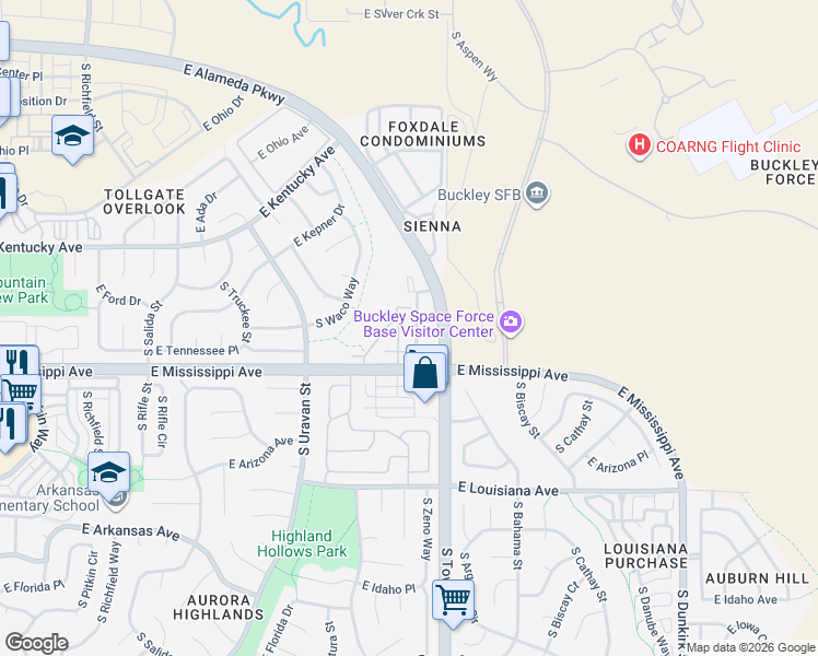 map of restaurants, bars, coffee shops, grocery stores, and more near 1082 South Zeno Way in Aurora
