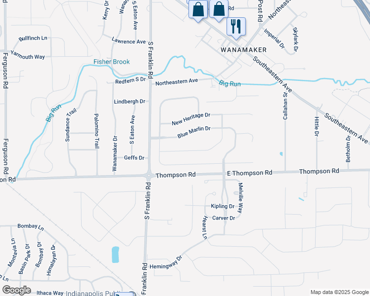 map of restaurants, bars, coffee shops, grocery stores, and more near 8618 Ballard Lane in Indianapolis