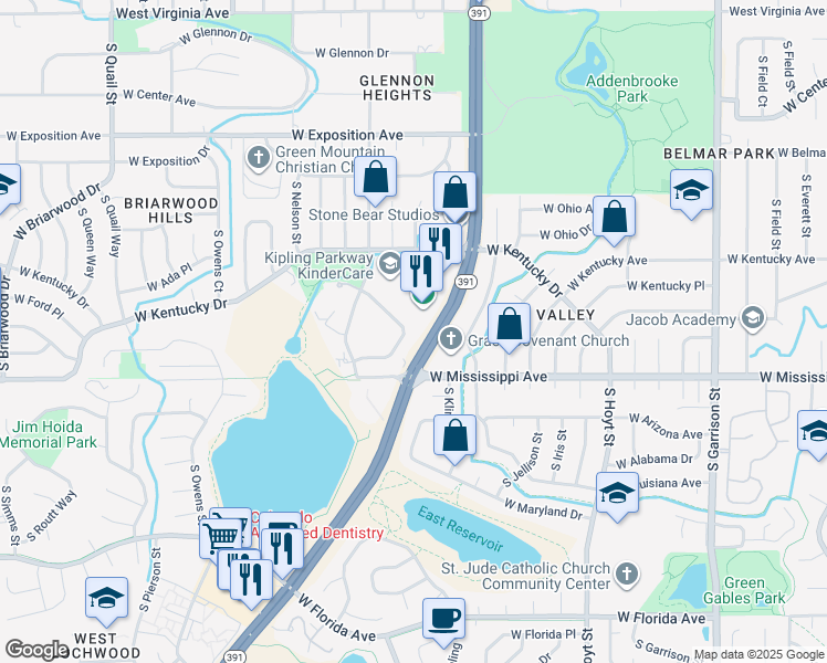 map of restaurants, bars, coffee shops, grocery stores, and more near 1012 South Miller Way in Lakewood