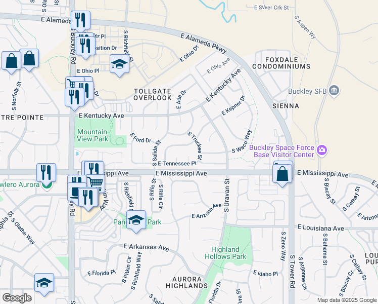 map of restaurants, bars, coffee shops, grocery stores, and more near 990 South Telluride Street in Aurora