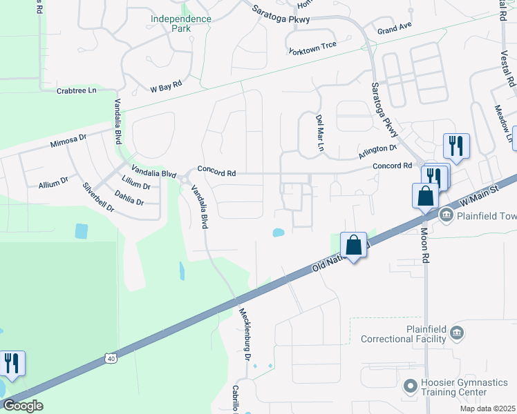 map of restaurants, bars, coffee shops, grocery stores, and more near 5451 Marigold Drive in Plainfield