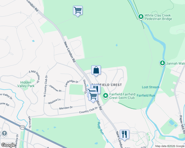 map of restaurants, bars, coffee shops, grocery stores, and more near 6 Lynn Drive in Newark