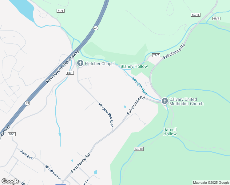 map of restaurants, bars, coffee shops, grocery stores, and more near 84 Morgans Run Road in Morgantown