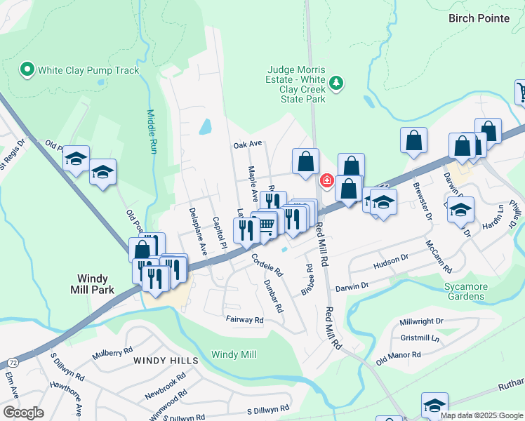 map of restaurants, bars, coffee shops, grocery stores, and more near 4A Maple Avenue in Newark