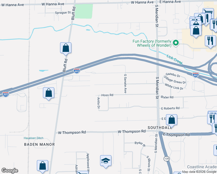 map of restaurants, bars, coffee shops, grocery stores, and more near 306 Hoss Road in Indianapolis
