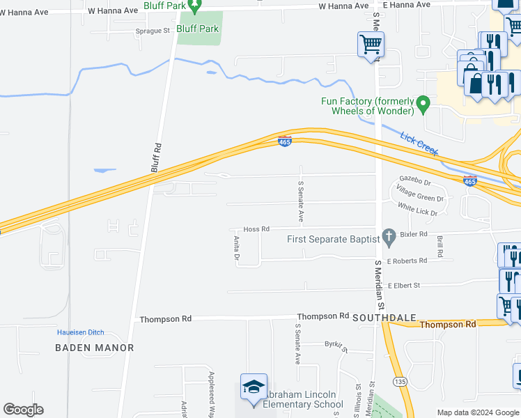 map of restaurants, bars, coffee shops, grocery stores, and more near 333 Maxwell Road in Indianapolis