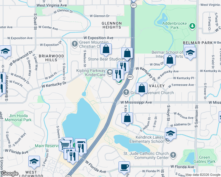 map of restaurants, bars, coffee shops, grocery stores, and more near 1012 South Miller Way in Lakewood
