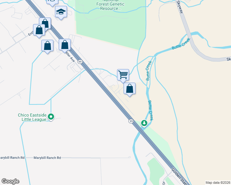 map of restaurants, bars, coffee shops, grocery stores, and more near 413 Southgate Avenue in Chico