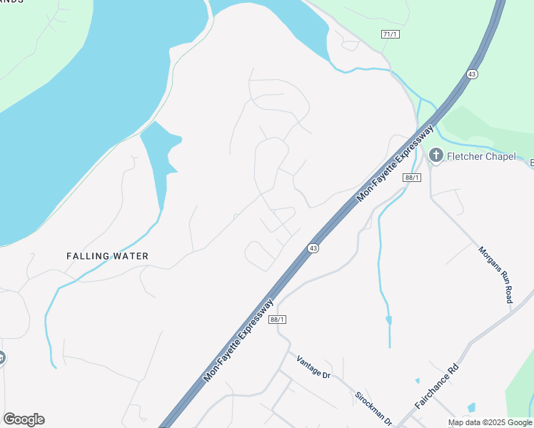 map of restaurants, bars, coffee shops, grocery stores, and more near 47 Falling Water Lane in Morgantown