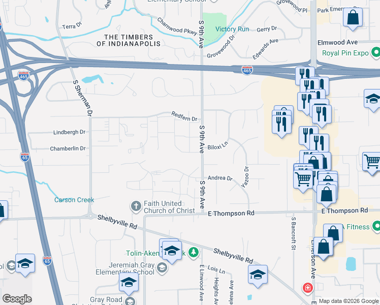 map of restaurants, bars, coffee shops, grocery stores, and more near in Indianapolis