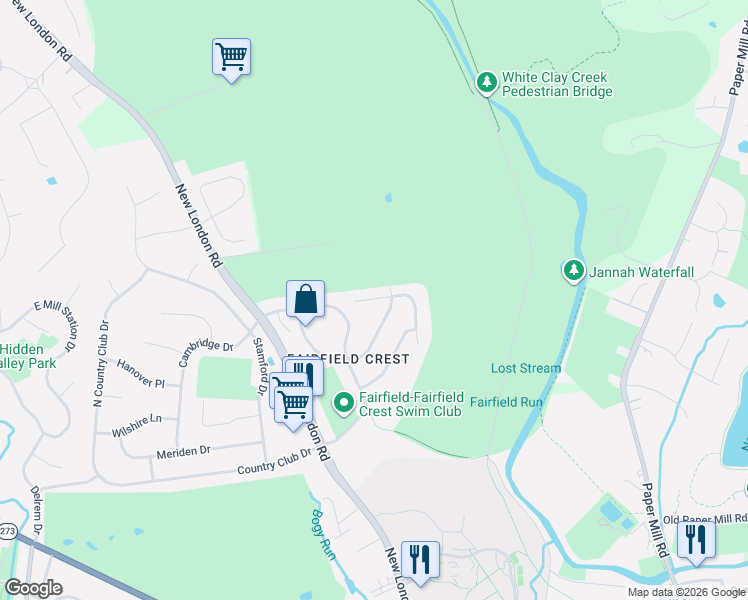 map of restaurants, bars, coffee shops, grocery stores, and more near 60 Woodhill Court in Newark