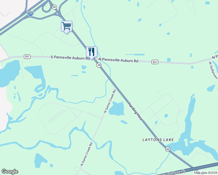 map of restaurants, bars, coffee shops, grocery stores, and more near 588 Harding Highway in Penns Grove