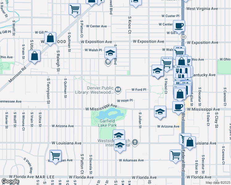 map of restaurants, bars, coffee shops, grocery stores, and more near 984 South Lowell Boulevard in Denver