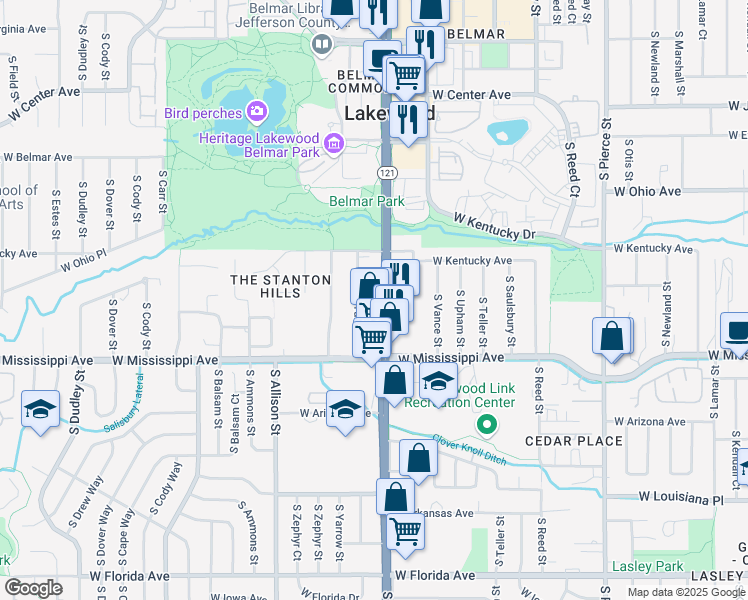 map of restaurants, bars, coffee shops, grocery stores, and more near 966 South Yukon Street in Denver