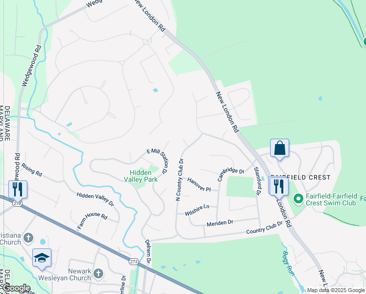 map of restaurants, bars, coffee shops, grocery stores, and more near 2 Darien Road in Newark