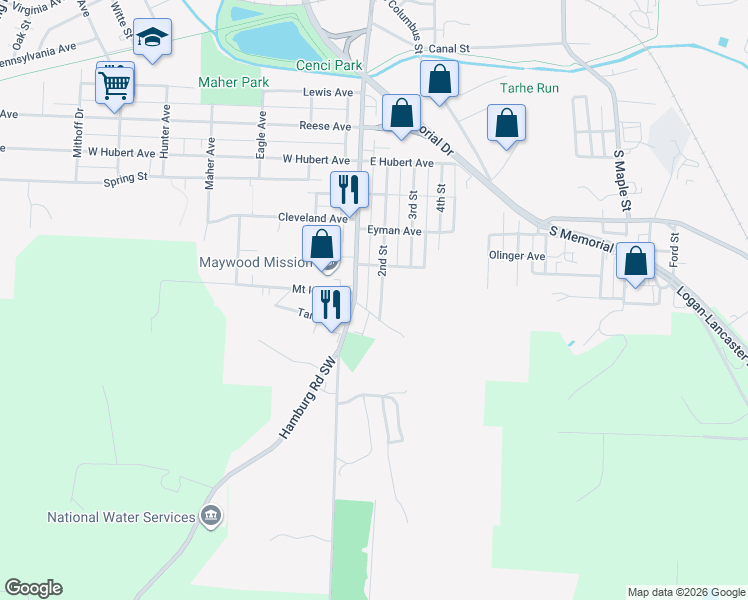 map of restaurants, bars, coffee shops, grocery stores, and more near 1027 2nd Street in Lancaster