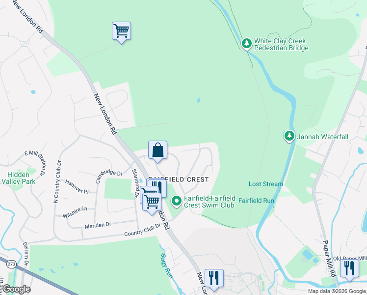 map of restaurants, bars, coffee shops, grocery stores, and more near 60 Woodhill Court in Newark