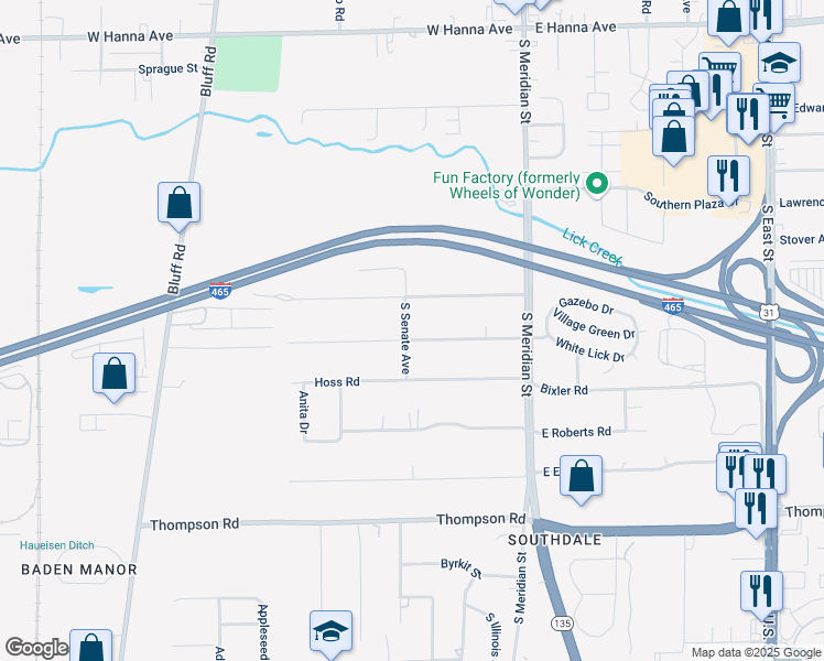 map of restaurants, bars, coffee shops, grocery stores, and more near 160 Maxwell Road in Indianapolis