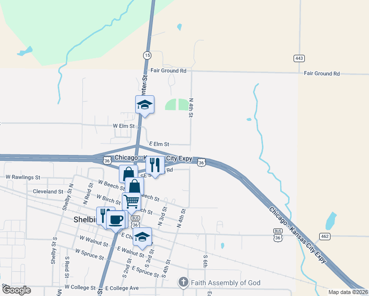 map of restaurants, bars, coffee shops, grocery stores, and more near 798 North 4th Street in Shelbina