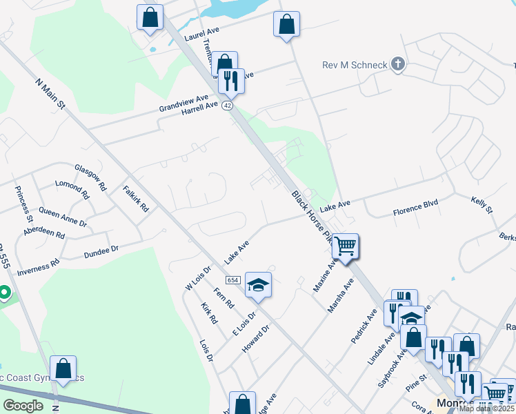 map of restaurants, bars, coffee shops, grocery stores, and more near 1013 Woodhill Court in Monroe Township