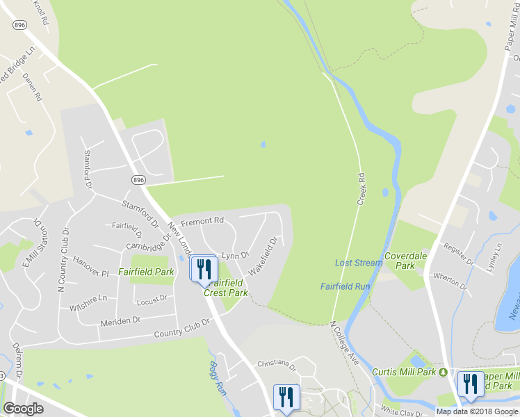 map of restaurants, bars, coffee shops, grocery stores, and more near 52 Woodhill Court in Newark