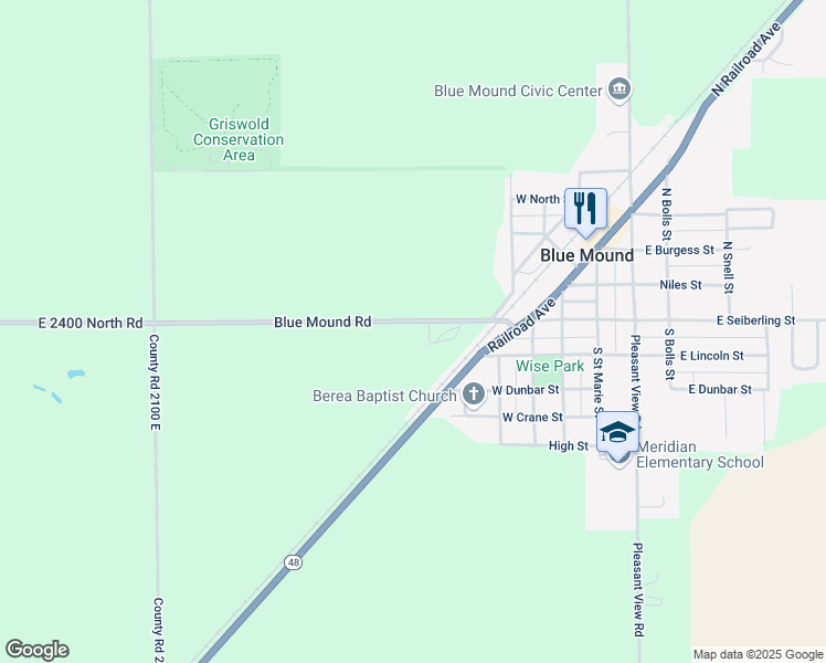 map of restaurants, bars, coffee shops, grocery stores, and more near 10501-11099 County Highway 37 in Blue Mound