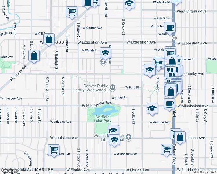 map of restaurants, bars, coffee shops, grocery stores, and more near 973 South Lowell Boulevard in Denver