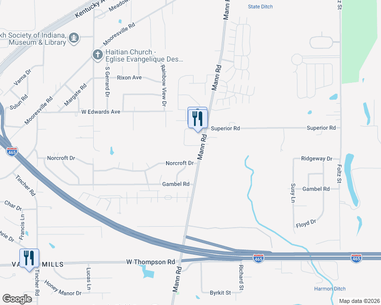 map of restaurants, bars, coffee shops, grocery stores, and more near 4000 Mann Road in Indianapolis